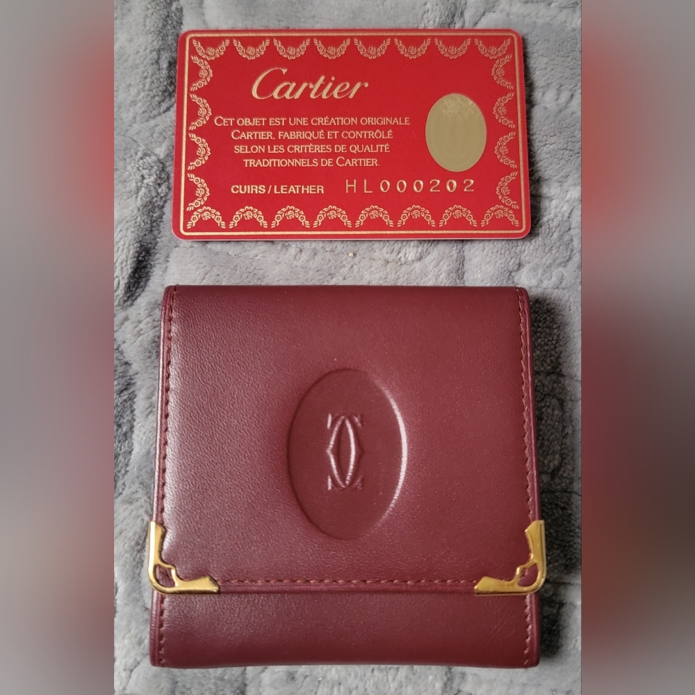 EUC -like new Vintage CARTIER Must Line Coin Wallet Small Mini Leather Bordeaux